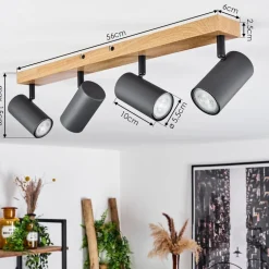 Plafonnier Javel Couleur Bois, Noir, 4 Lumieres