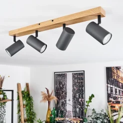 Plafonnier Javel Couleur Bois, Noir, 4 Lumieres