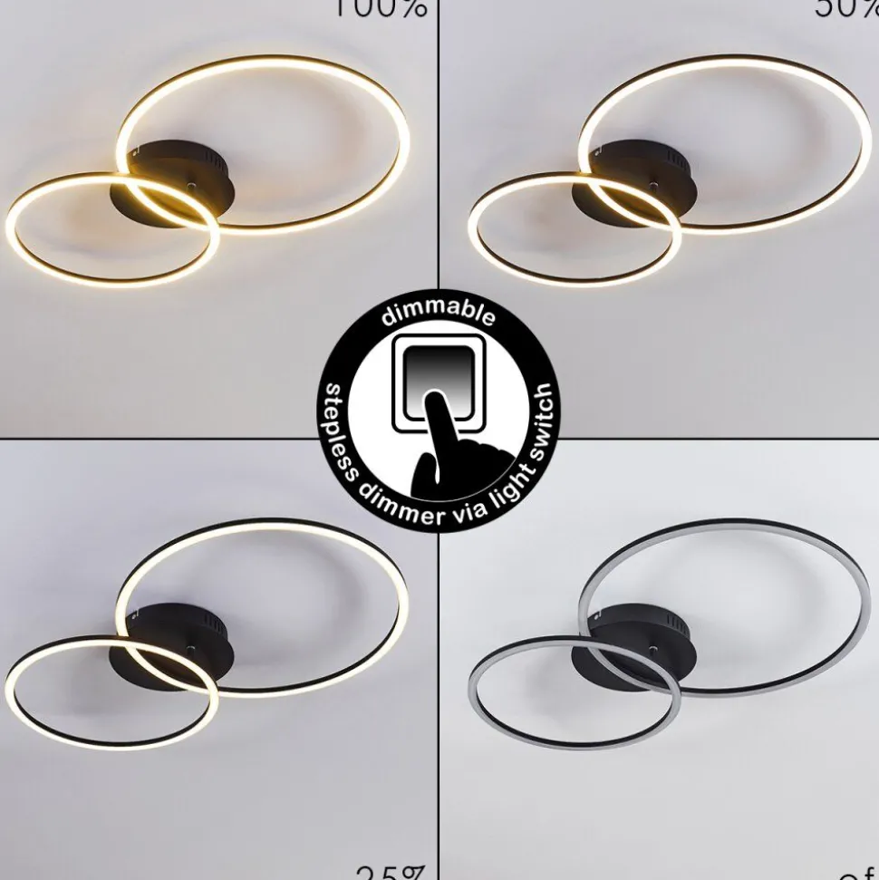 Plafonnier Johsa Led Noir, 2 Lumieres