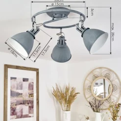 Plafonnier Koppom Bleu, Gris, 3 Lumieres