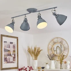 Plafonnier Koppom Bleu, Gris, 4 Lumieres