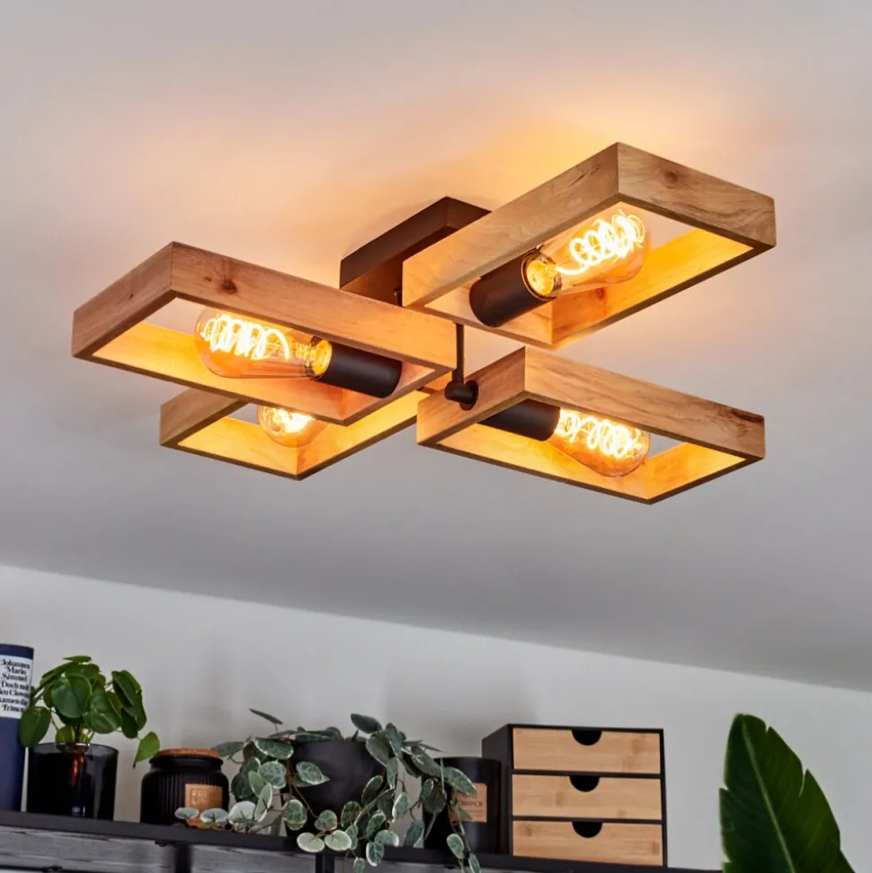 Plafonnier Kouk Ecru, Noir, 4 Lumieres