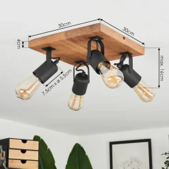Plafonnier Kouk Ecru, Noir, 4 Lumieres