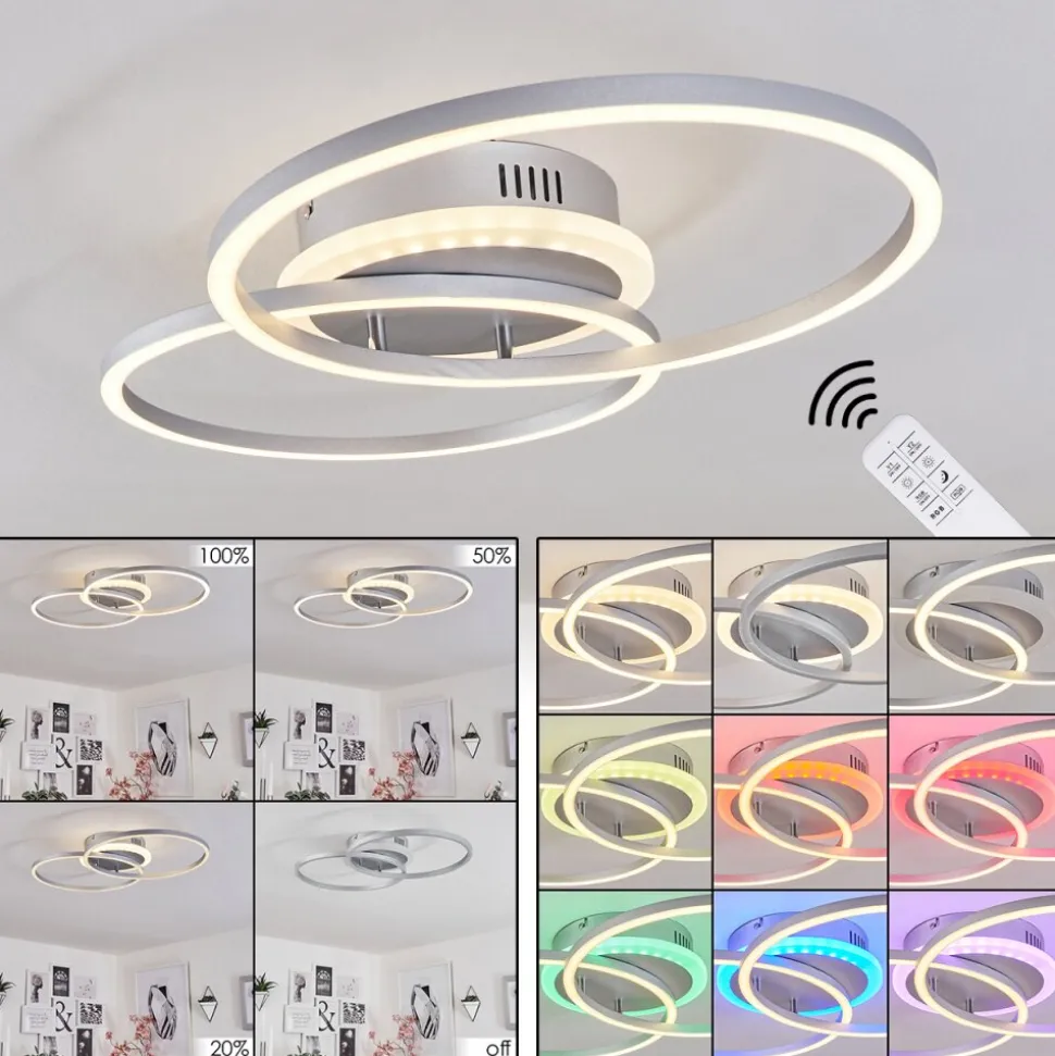 Plafonnier Lithgow Led Argente, 2 Lumieres, Telecommandes, Changeur De Couleurs