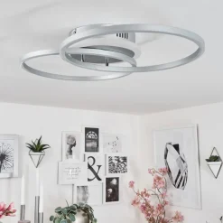 Plafonnier Lithgow Led Argente, 2 Lumieres, Telecommandes, Changeur De Couleurs