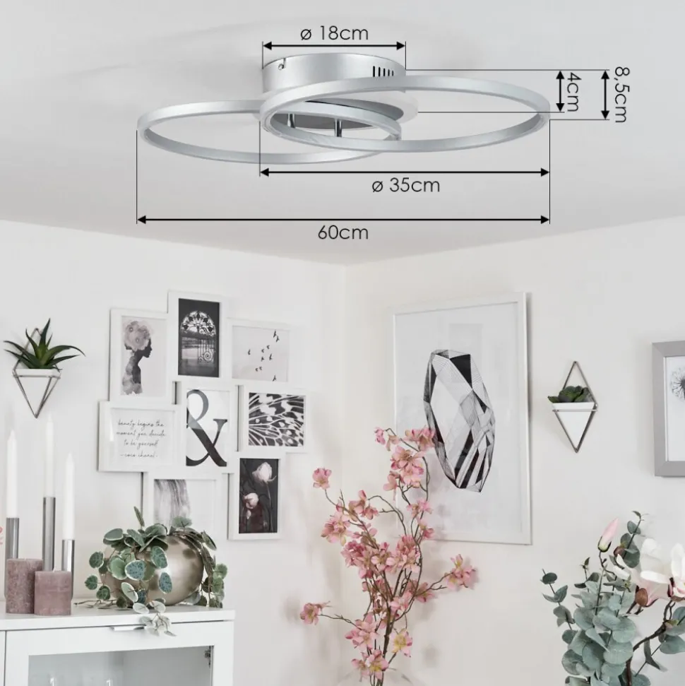 Plafonnier Lithgow Led Argente, 2 Lumieres, Telecommandes, Changeur De Couleurs