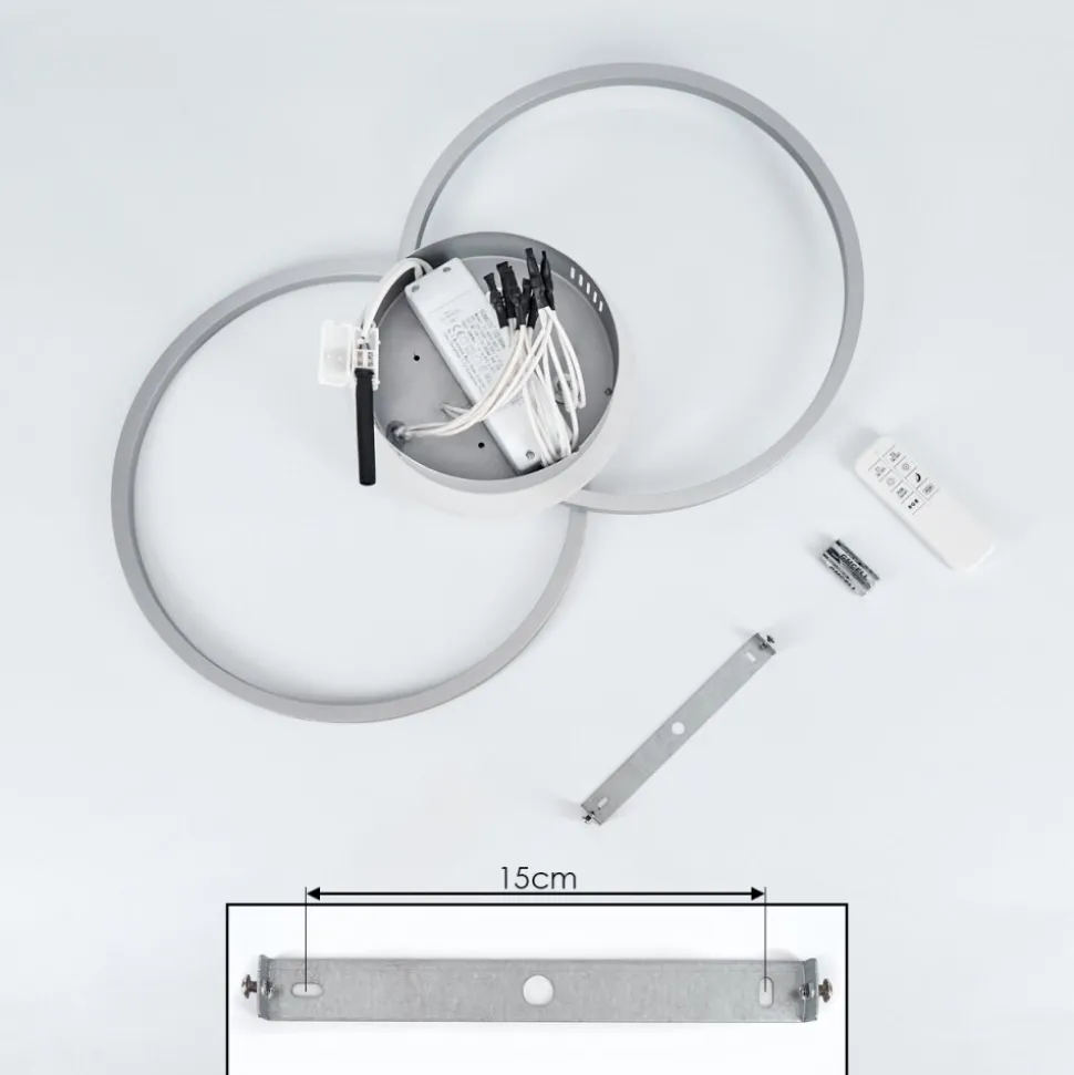 Plafonnier Lithgow Led Argente, 2 Lumieres, Telecommandes, Changeur De Couleurs