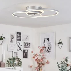 Plafonnier Lithgow Led Argente, 2 Lumieres, Telecommandes, Changeur De Couleurs