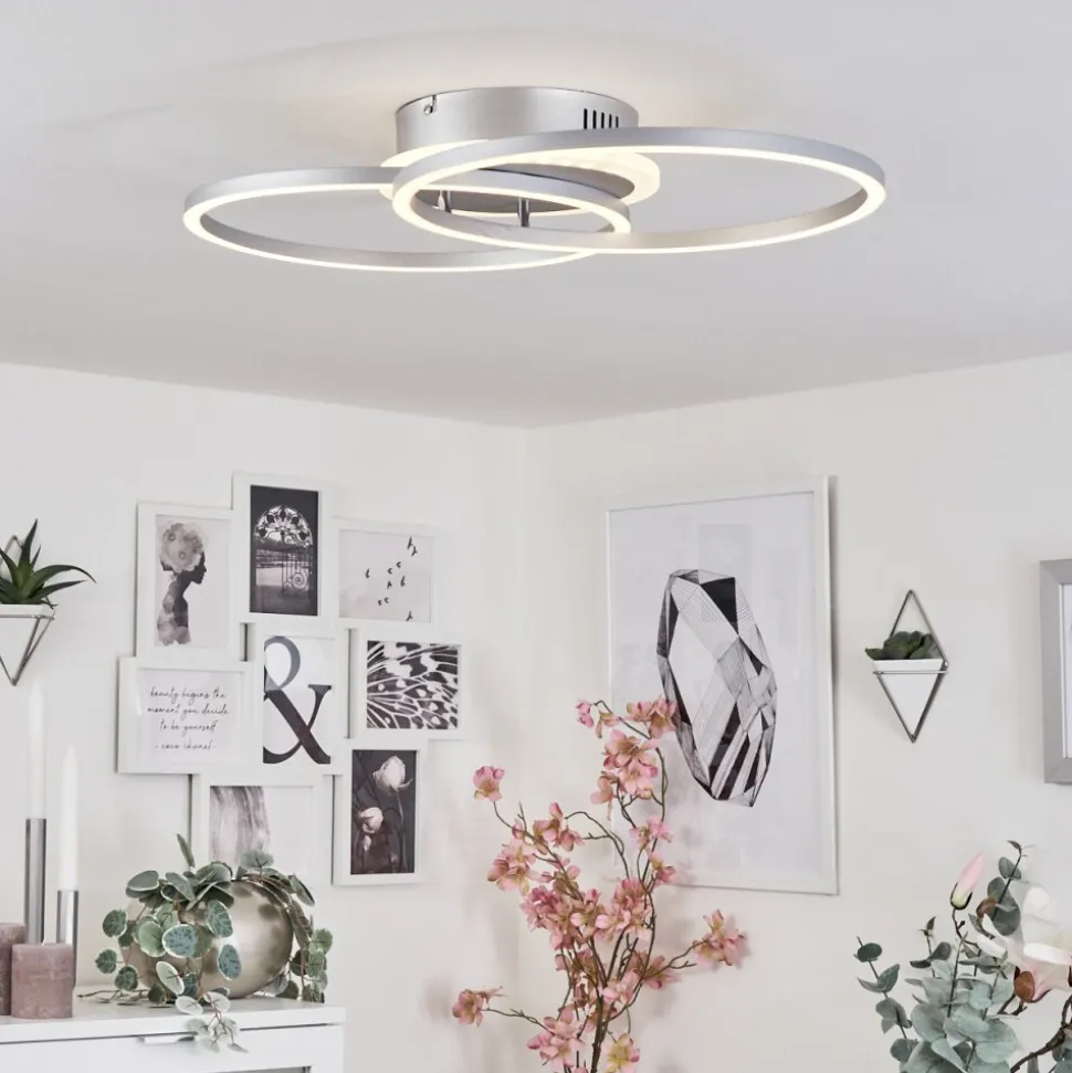 Plafonnier Lithgow Led Argente, 2 Lumieres, Telecommandes, Changeur De Couleurs