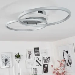 Plafonnier Lithgow Led Argente, 2 Lumieres, Telecommandes, Changeur De Couleurs