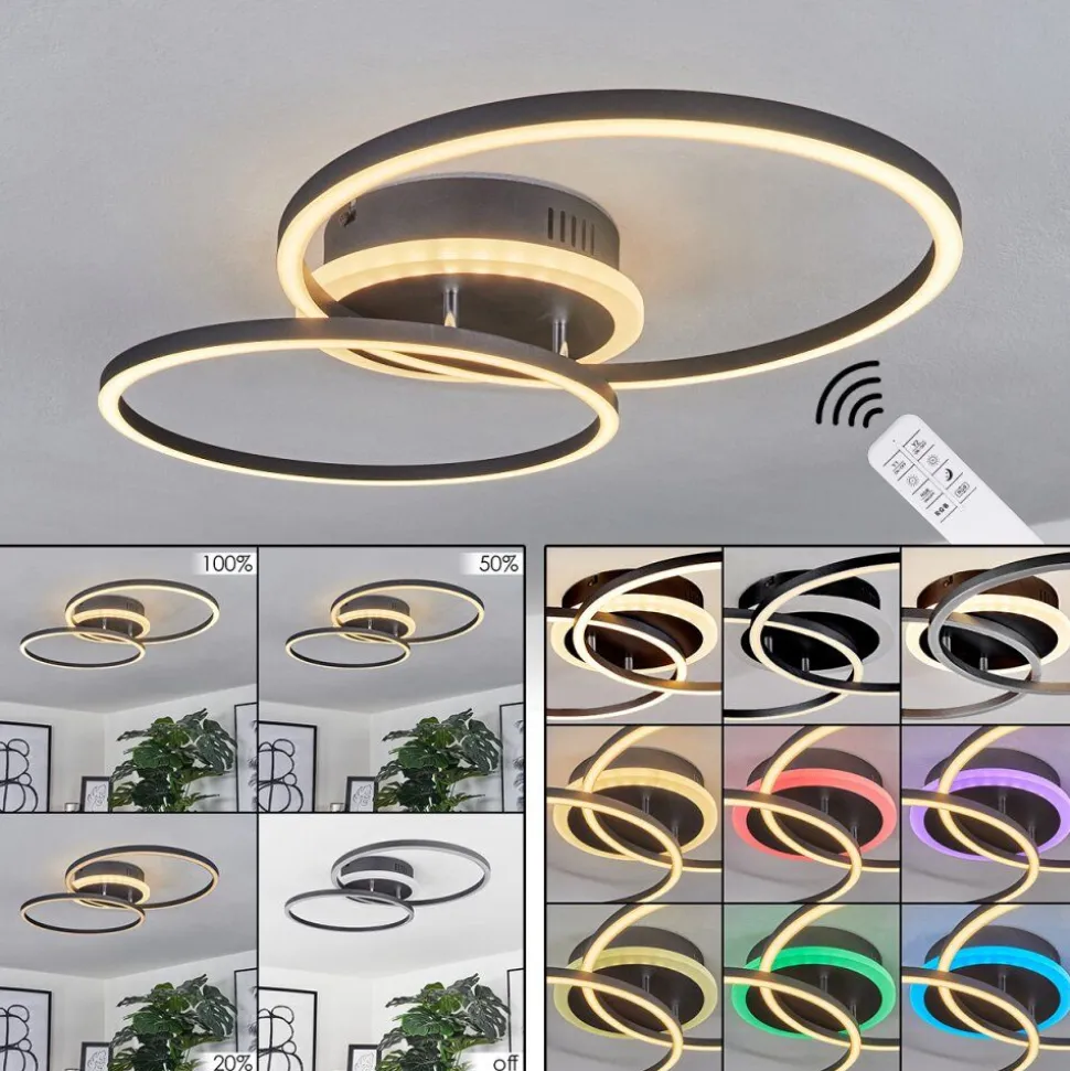Plafonnier Lithgow Led Noir, 2 Lumieres, Telecommandes, Changeur De Couleurs