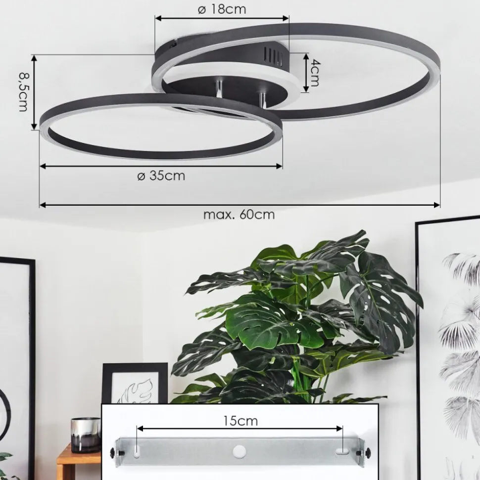 Plafonnier Lithgow Led Noir, 2 Lumieres, Telecommandes, Changeur De Couleurs