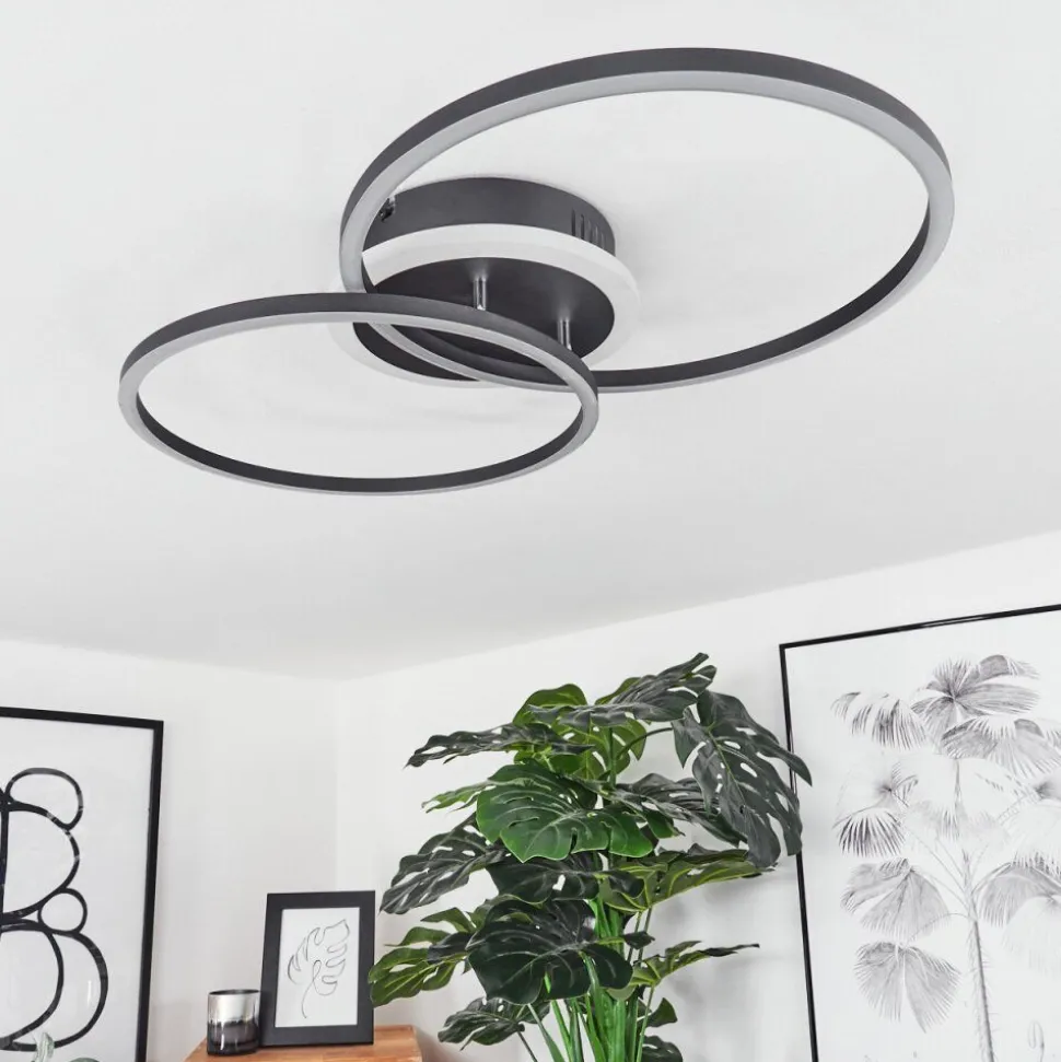 Plafonnier Lithgow Led Noir, 2 Lumieres, Telecommandes, Changeur De Couleurs