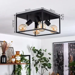 Plafonnier Malao Noir, 4 Lumieres