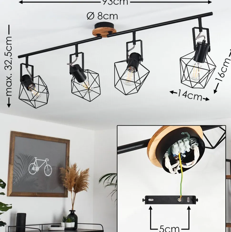 Plafonnier Maracambo Bois Fonce, Noir, 4 Lumieres