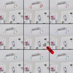 Plafonnier Marsen Led Chrome, Nickel Mat, 2 Lumieres, Telecommandes, Changeur De Couleurs