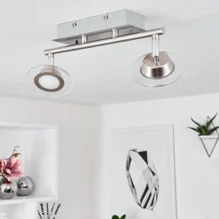 Plafonnier Marsen Led Chrome, Nickel Mat, 2 Lumieres, Telecommandes, Changeur De Couleurs