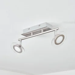 Plafonnier Marsen Led Chrome, Nickel Mat, 2 Lumieres, Telecommandes, Changeur De Couleurs