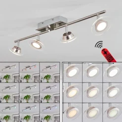 Plafonnier Marsen Led Chrome, Nickel Mat, 4 Lumieres, Telecommandes, Changeur De Couleurs