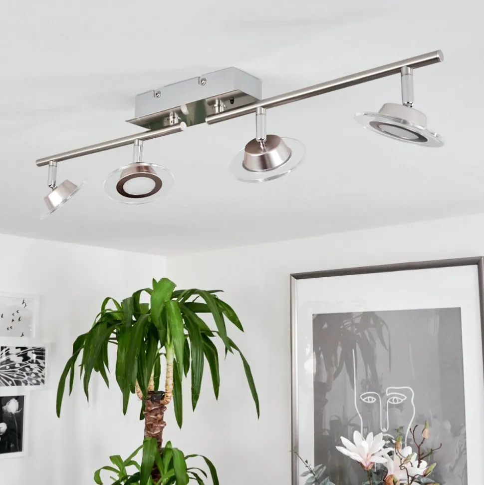Plafonnier Marsen Led Chrome, Nickel Mat, 4 Lumieres, Telecommandes, Changeur De Couleurs