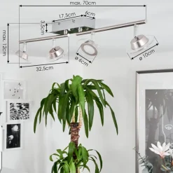 Plafonnier Marsen Led Chrome, Nickel Mat, 4 Lumieres, Telecommandes, Changeur De Couleurs