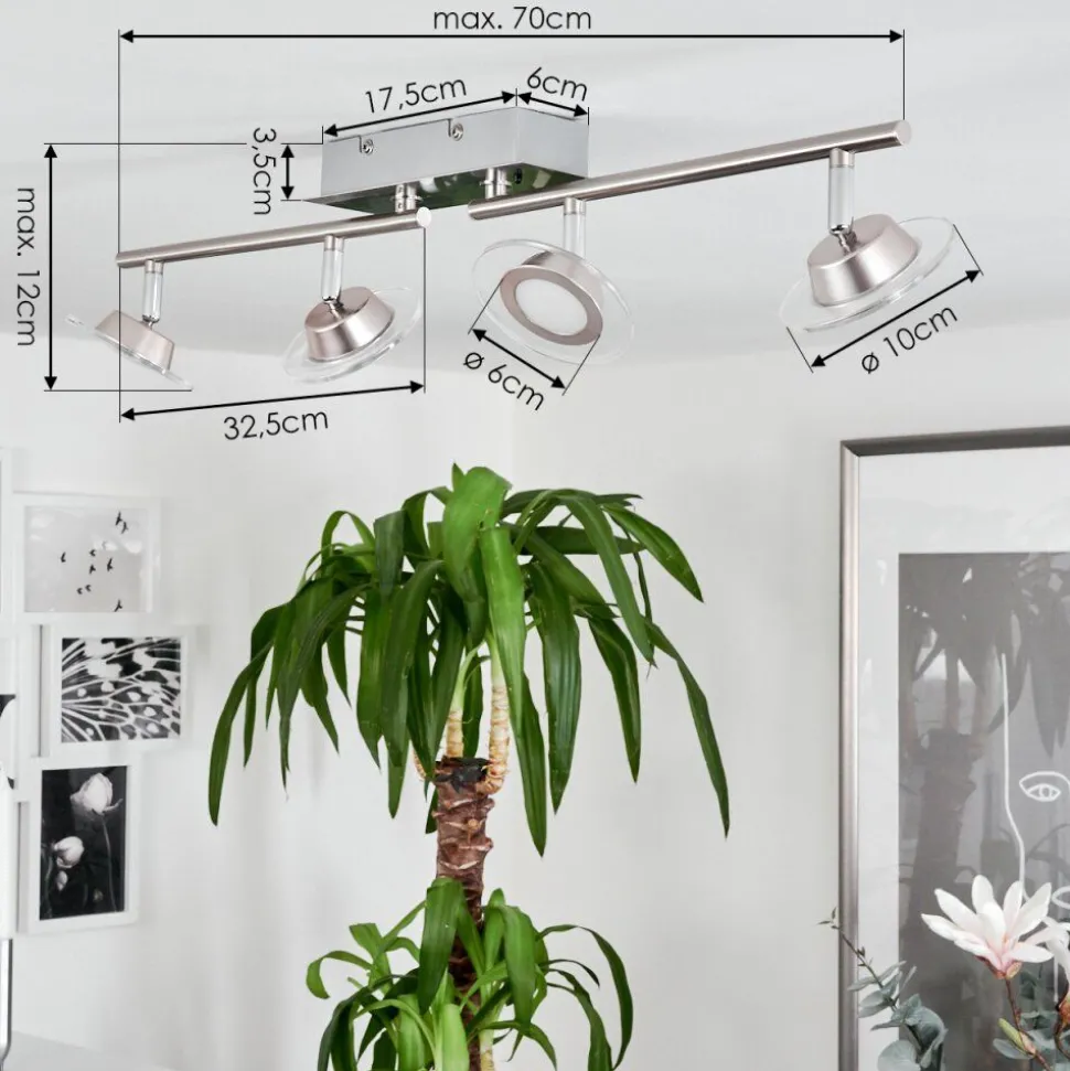 Plafonnier Marsen Led Chrome, Nickel Mat, 4 Lumieres, Telecommandes, Changeur De Couleurs