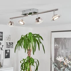 Plafonnier Marsen Led Chrome, Nickel Mat, 4 Lumieres, Telecommandes, Changeur De Couleurs