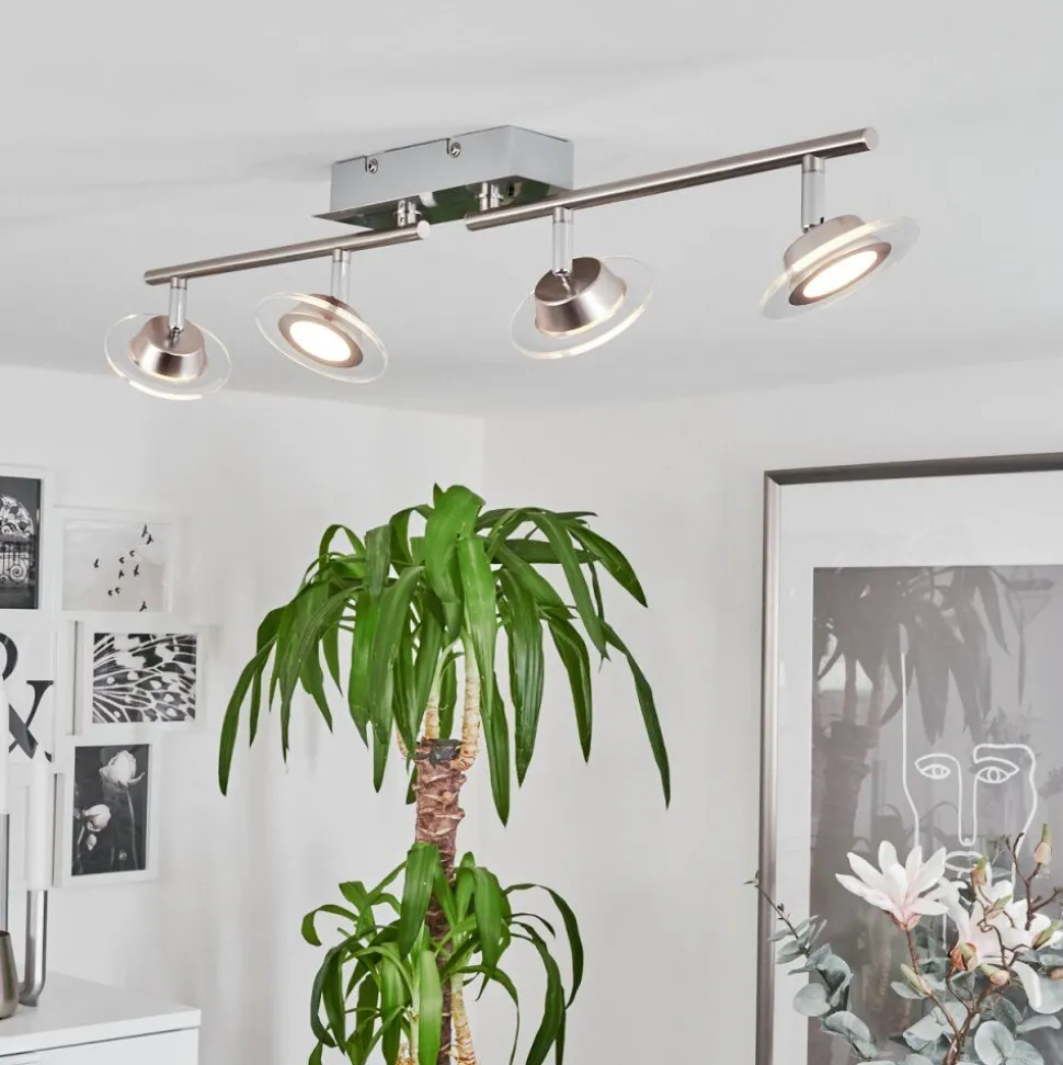 Plafonnier Marsen Led Chrome, Nickel Mat, 4 Lumieres, Telecommandes, Changeur De Couleurs