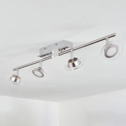 Plafonnier Marsen Led Chrome, Nickel Mat, 4 Lumieres, Telecommandes, Changeur De Couleurs