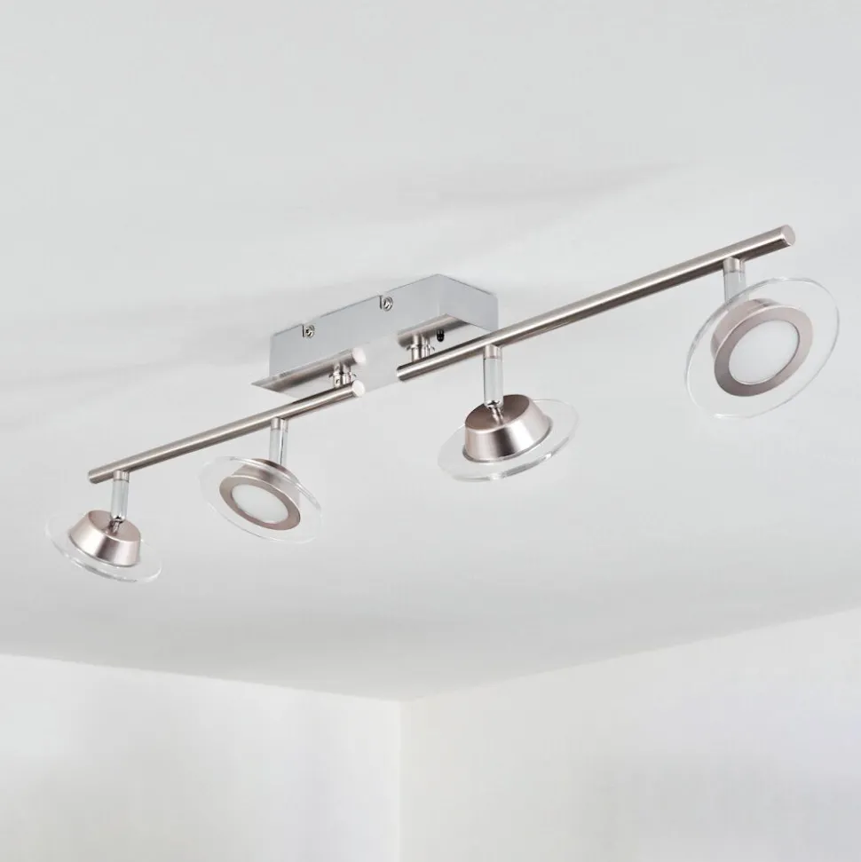 Plafonnier Marsen Led Chrome, Nickel Mat, 4 Lumieres, Telecommandes, Changeur De Couleurs