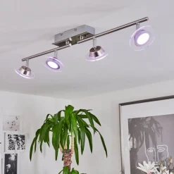Plafonnier Marsen Led Chrome, Nickel Mat, 4 Lumieres, Telecommandes, Changeur De Couleurs