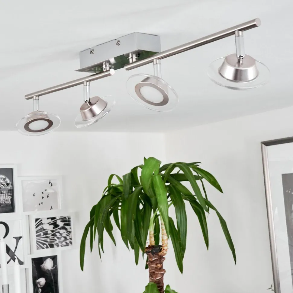 Plafonnier Marsen Led Chrome, Nickel Mat, 4 Lumieres, Telecommandes, Changeur De Couleurs