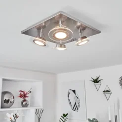Plafonnier Marsen Led Nickel Mat, 4 Lumieres, Telecommandes, Changeur De Couleurs