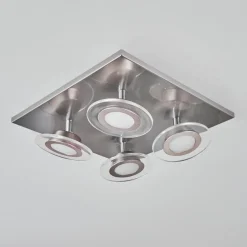 Plafonnier Marsen Led Nickel Mat, 4 Lumieres, Telecommandes, Changeur De Couleurs