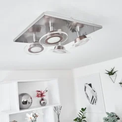 Plafonnier Marsen Led Nickel Mat, 4 Lumieres, Telecommandes, Changeur De Couleurs