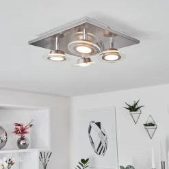 Plafonnier Marsen Led Nickel Mat, 4 Lumieres, Telecommandes, Changeur De Couleurs