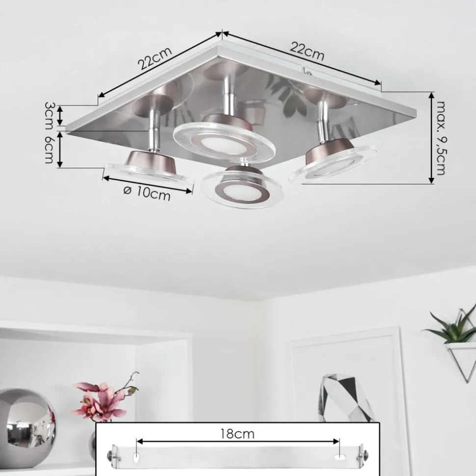Plafonnier Marsen Led Nickel Mat, 4 Lumieres, Telecommandes, Changeur De Couleurs