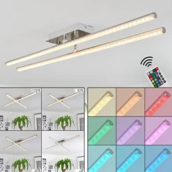 Plafonnier Noppa Led Chrome, Nickel Mat, 2 Lumieres, Telecommandes, Changeur De Couleurs