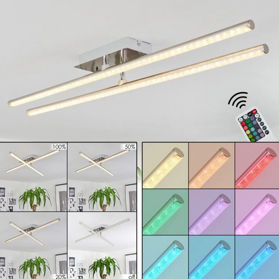 Plafonnier Noppa Led Chrome, Nickel Mat, 2 Lumieres, Telecommandes, Changeur De Couleurs
