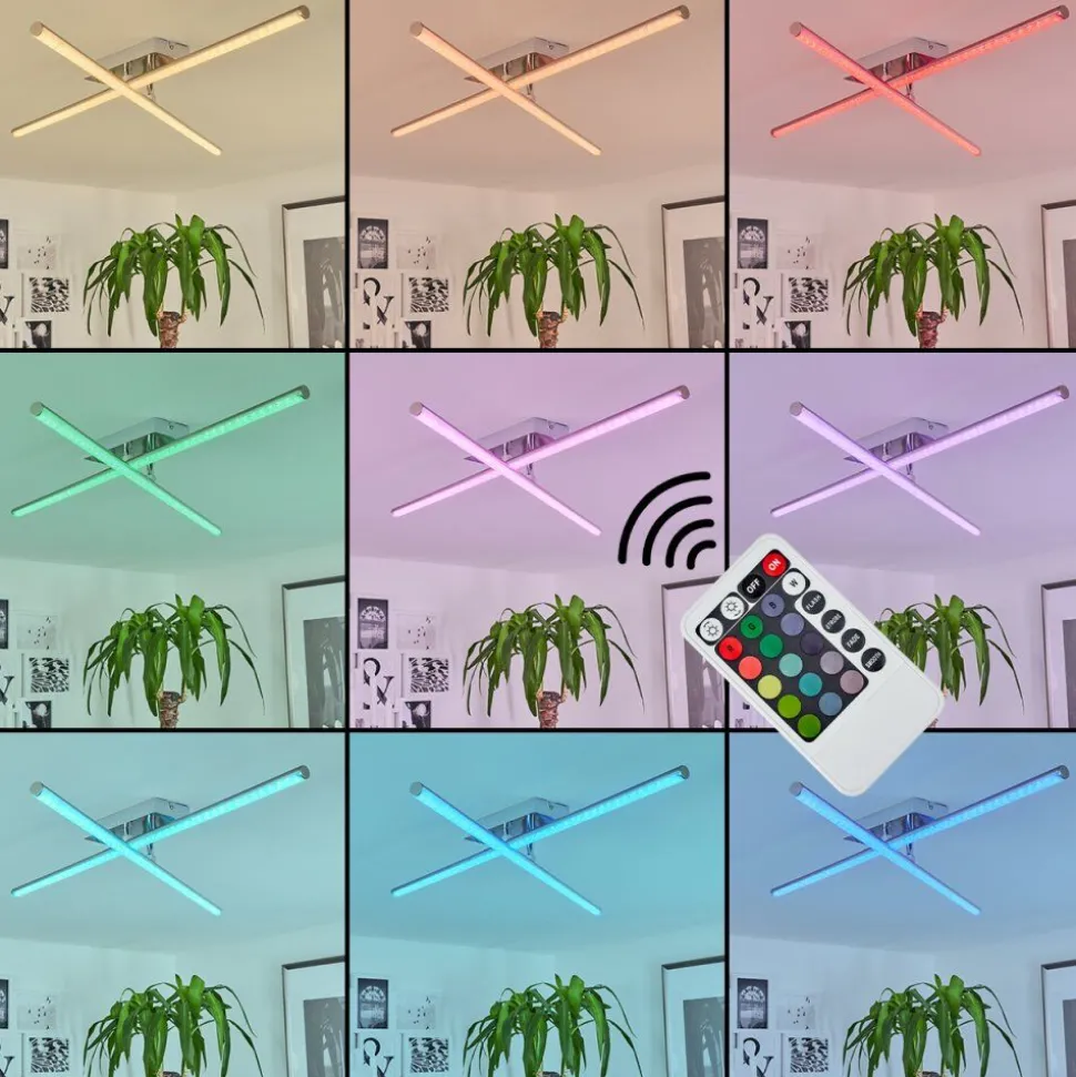 Plafonnier Noppa Led Chrome, Nickel Mat, 2 Lumieres, Telecommandes, Changeur De Couleurs