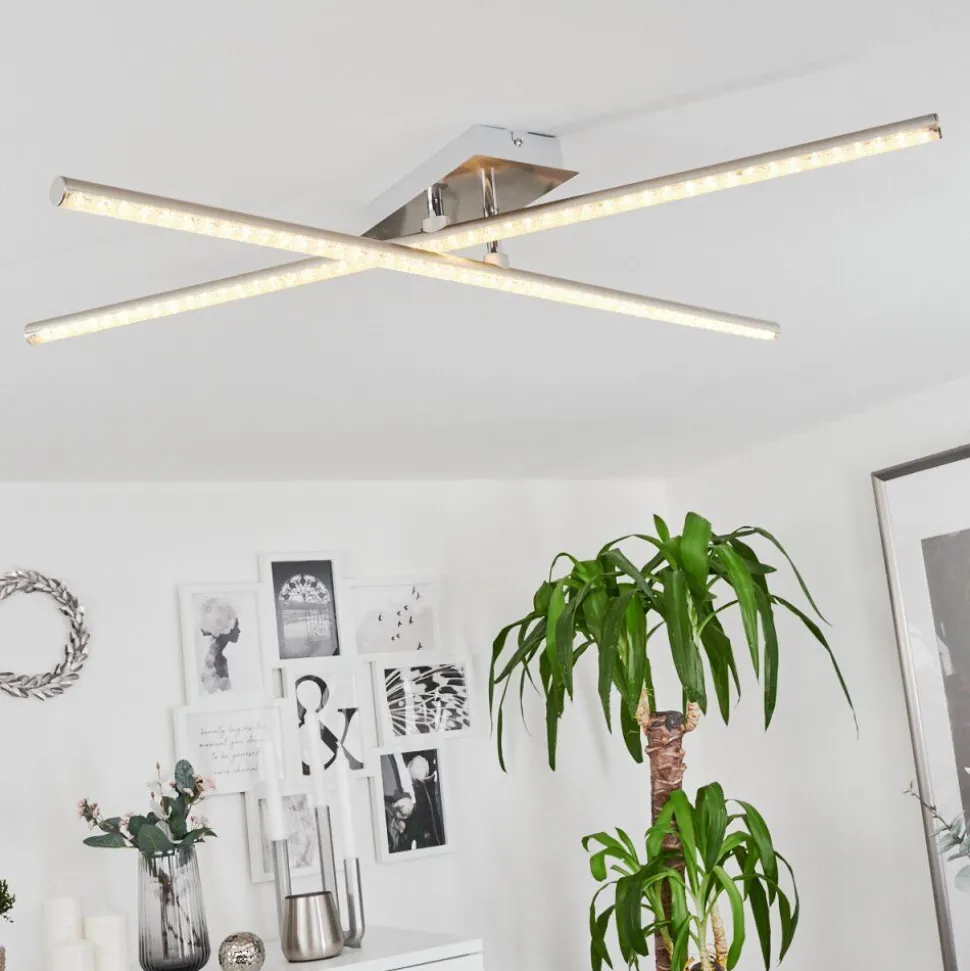 Plafonnier Noppa Led Chrome, Nickel Mat, 2 Lumieres, Telecommandes, Changeur De Couleurs