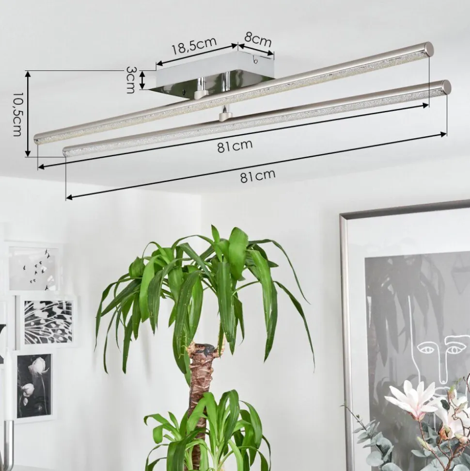 Plafonnier Noppa Led Chrome, Nickel Mat, 2 Lumieres, Telecommandes, Changeur De Couleurs