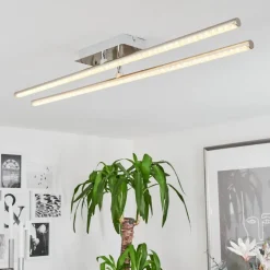 Plafonnier Noppa Led Chrome, Nickel Mat, 2 Lumieres, Telecommandes, Changeur De Couleurs