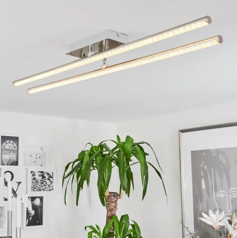 Plafonnier Noppa Led Chrome, Nickel Mat, 2 Lumieres, Telecommandes, Changeur De Couleurs