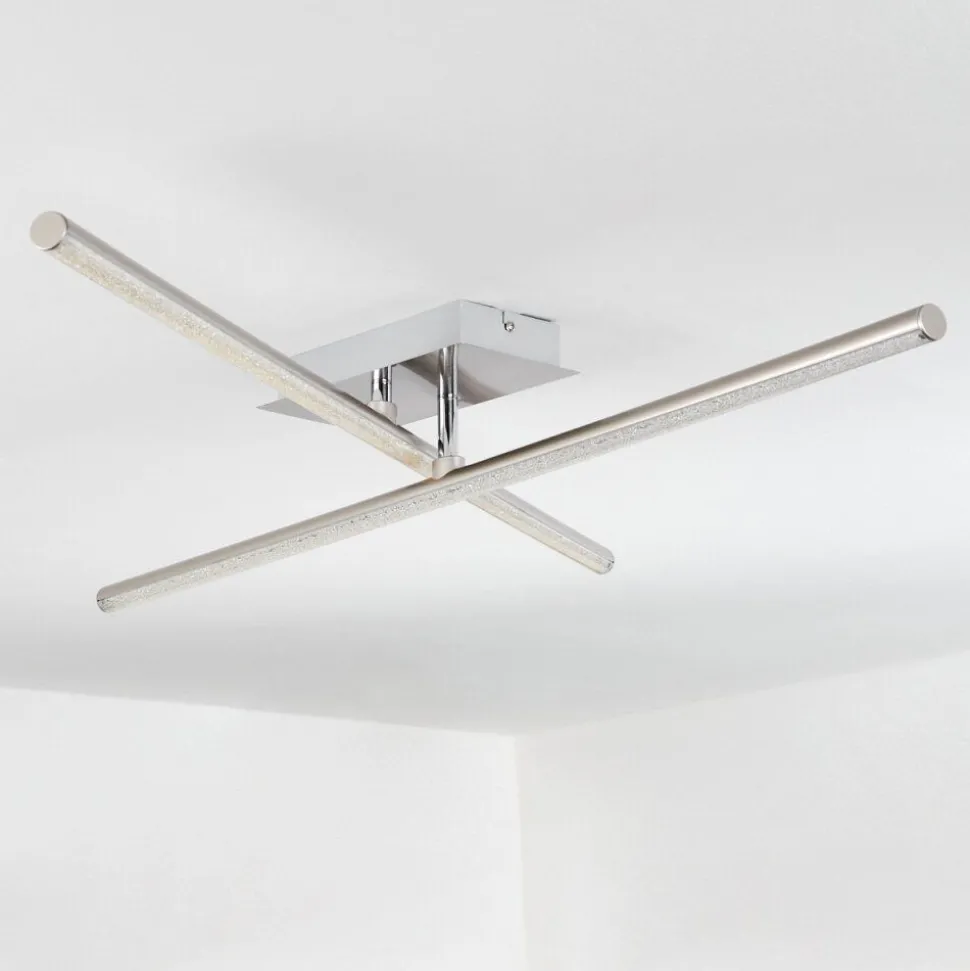 Plafonnier Noppa Led Chrome, Nickel Mat, 2 Lumieres, Telecommandes, Changeur De Couleurs