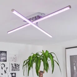 Plafonnier Noppa Led Chrome, Nickel Mat, 2 Lumieres, Telecommandes, Changeur De Couleurs
