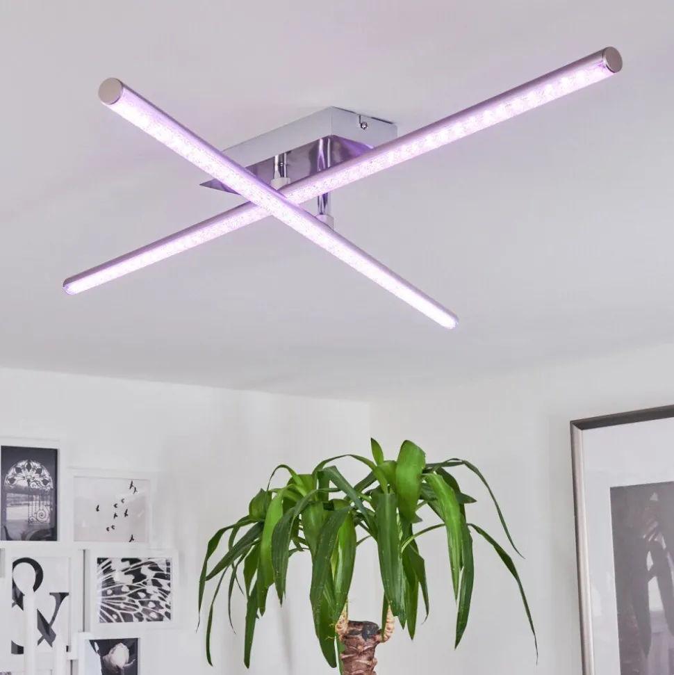 Plafonnier Noppa Led Chrome, Nickel Mat, 2 Lumieres, Telecommandes, Changeur De Couleurs
