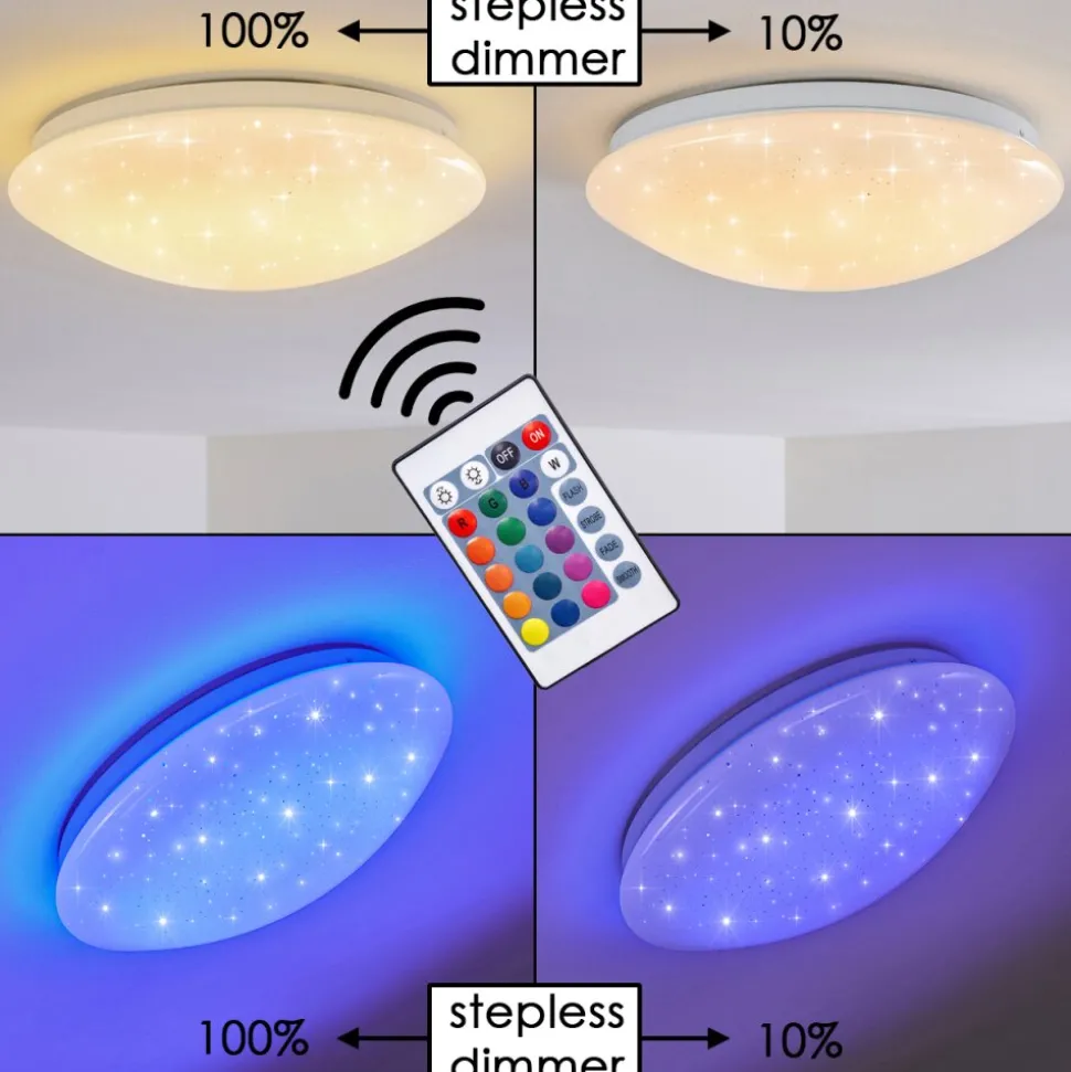 Plafonnier Norton Star Led Blanc, 1 Lumiere, Telecommandes, Changeur De Couleurs