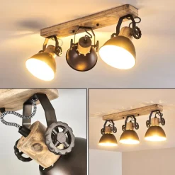 Plafonnier Orny Anthracite, Bois Clair, 3 Lumieres