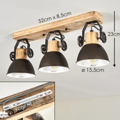 Plafonnier Orny Anthracite, Bois Clair, 3 Lumieres